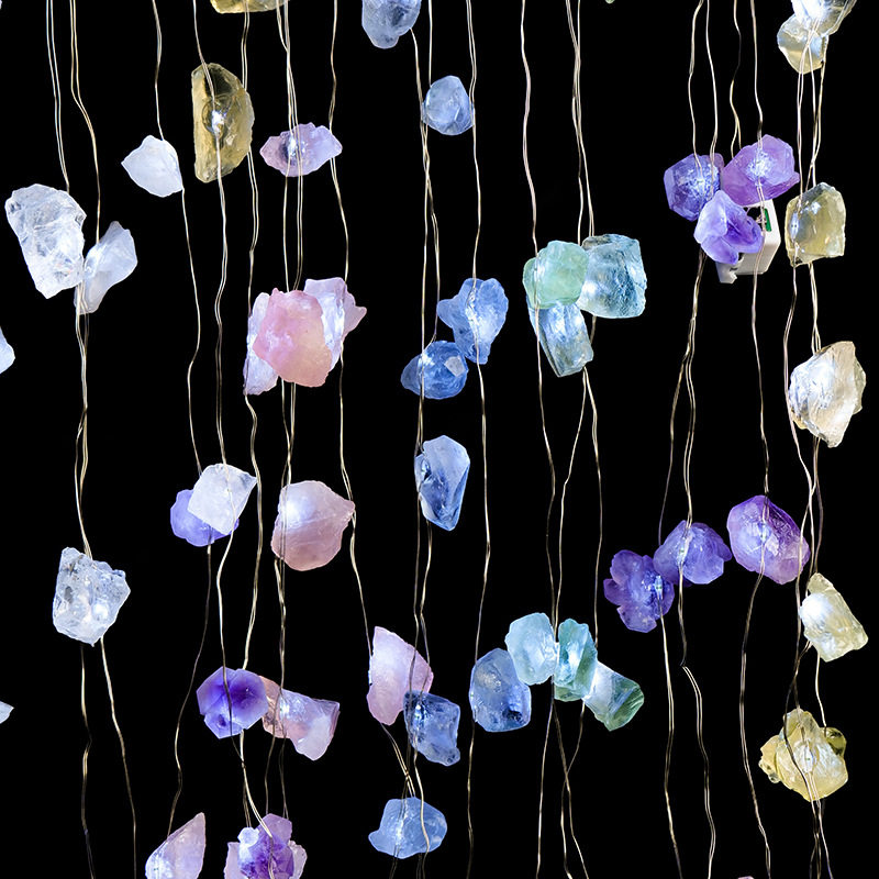 Natural pink, purple and white crystal raw stone gravel diy long strip atmosphere light string Christmas decoration light