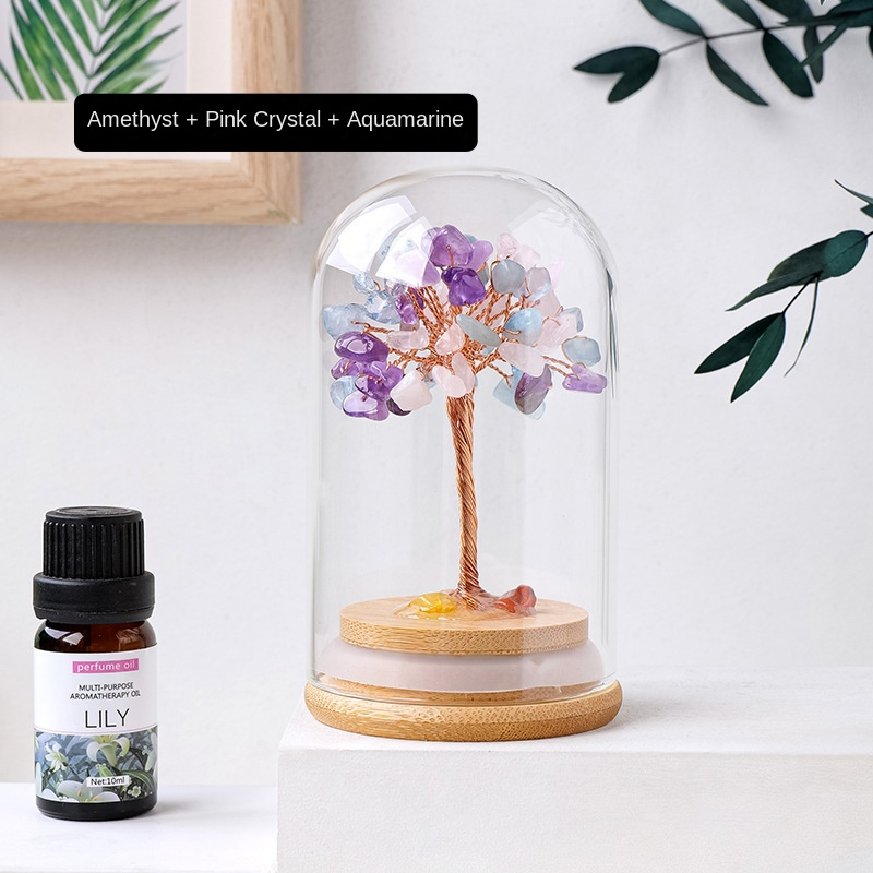 Natural crystal gravel fortune tree home decoration, hand-woven amethyst tree, glass cover creative micro landscape