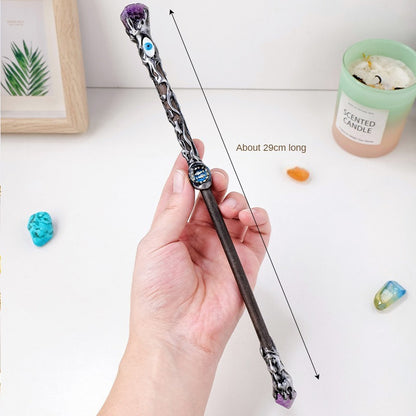 Natural crystal twelve constellations devil eye magic wand scepter amethyst raw stone solid wood fairy wand