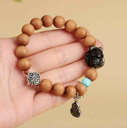 Chinese explosive old mountain sandalobsidian nine-tail fox bracelet new Chinese plate play play Buddha beads bracelet