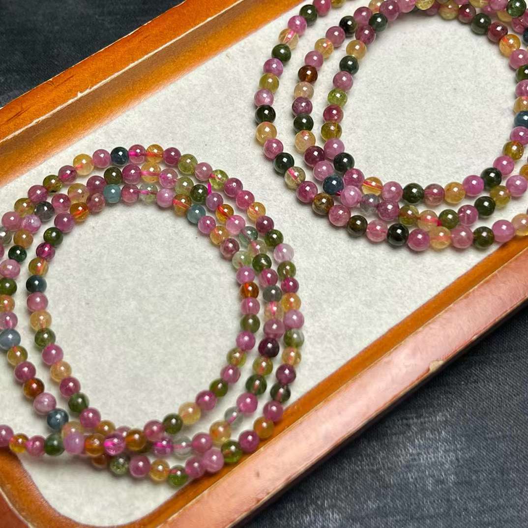 Colored tourmaline multi-circle bracelet 4mm