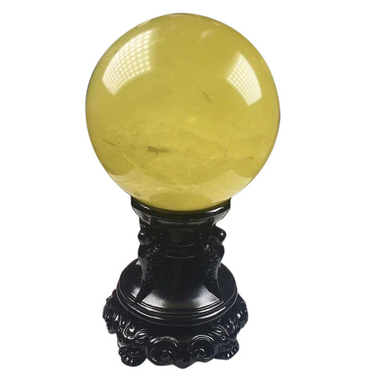 Natural yellow crystal ball round with base