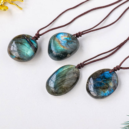 Natural crystal labradorite raw stone pendant blue moonstone diy necklace sweater chain pendant