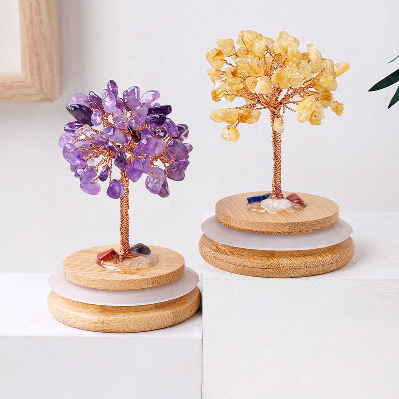 Natural crystal gravel fortune tree home decoration, hand-woven amethyst tree, glass cover creative micro landscape