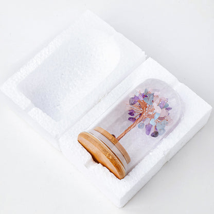 Natural crystal gravel fortune tree home decoration, hand-woven amethyst tree, glass cover creative micro landscape